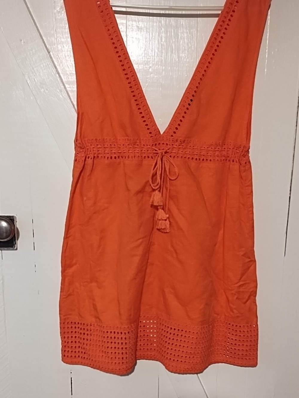 J. Crew Orange Deep V Swim Coverup with Tassel Drawstring NWOT Size Medium.